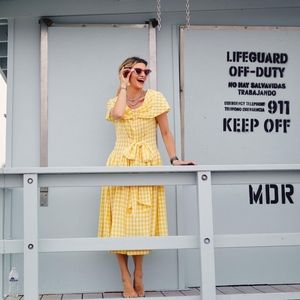 BURU shawl dress midi yellow Gingham